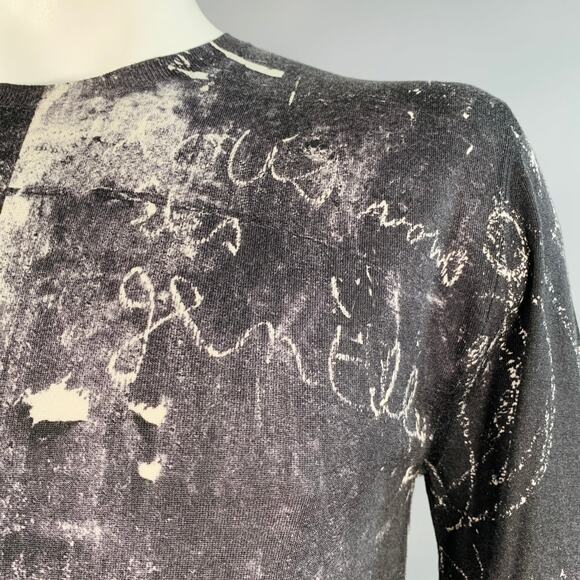 ALEXANDER MCQUEEN Size L Black White Marbled Wool Silk Crew-Neck Pullover - Picture 4 of 10